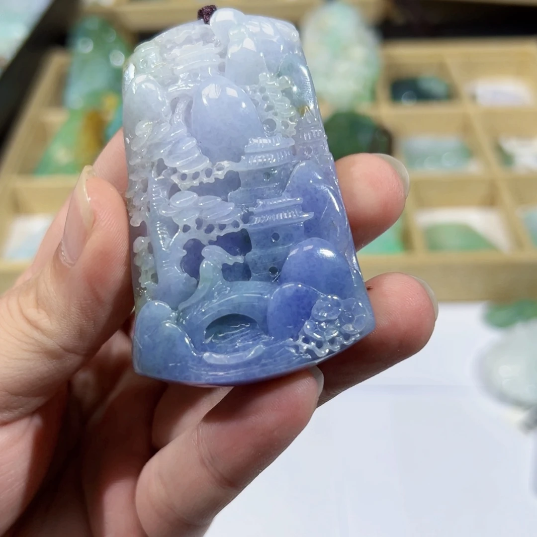 故***水翡翠未镶嵌颈饰山水