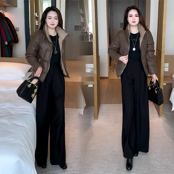 【季颜品牌】冬季新款小个子拼色外套洋气时尚气质保暖棉服外套053