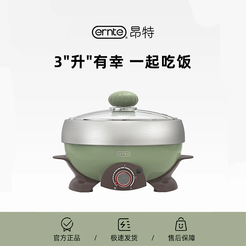 ERNTE昂特3升小绿锅多功能家庭电煮锅电火锅小绿锅大容量电煮锅