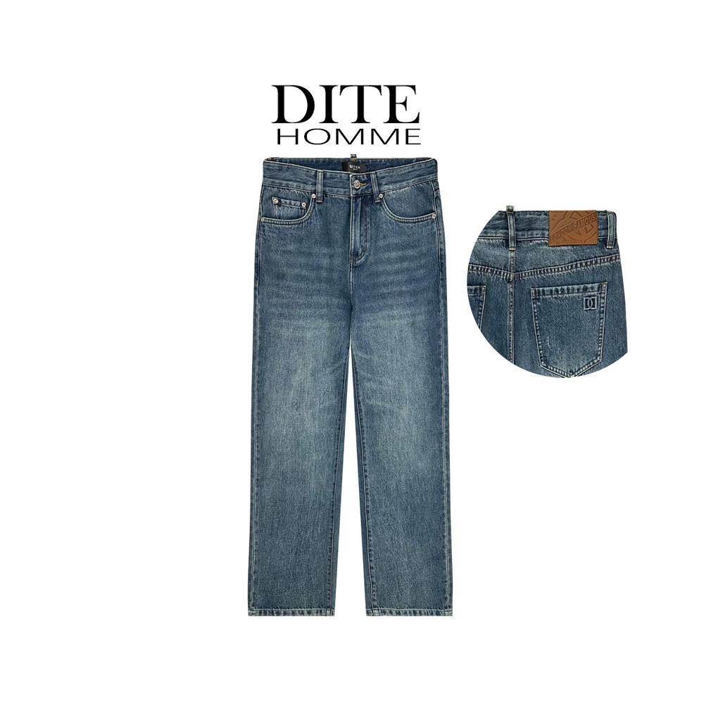 DITE男装 潮流阔腿牛仔裤25秋季男水洗蓝牛仔裤休闲直筒牛仔裤