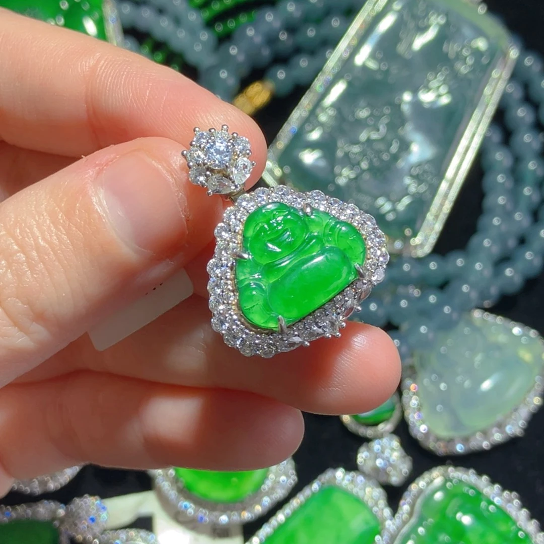 颈饰银S925镶嵌翡翠佛公