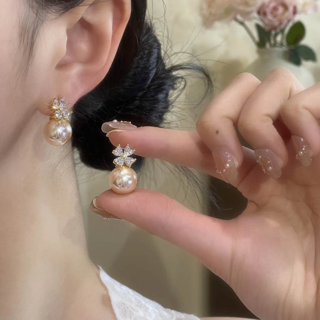 A-88 法式幸运草珠珠耳钉轻奢小众设计感高级气质耳饰