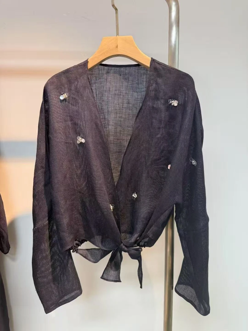 亚麻刺绣开衫2507241