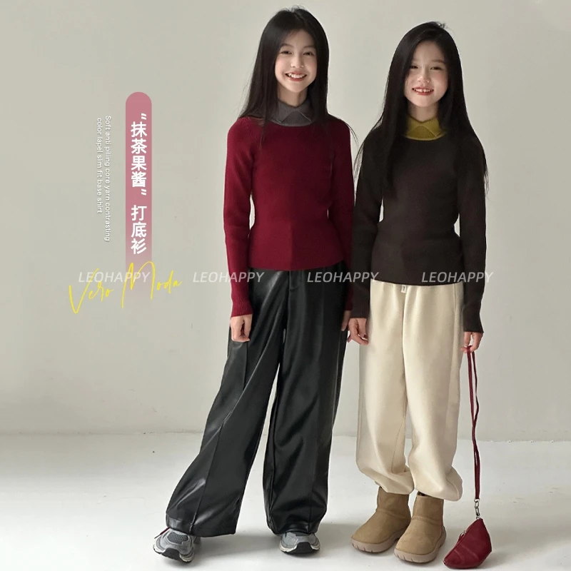 【抹茶果酱】亲肤柔软抗起球包芯纱撞色翻领修身打底衫