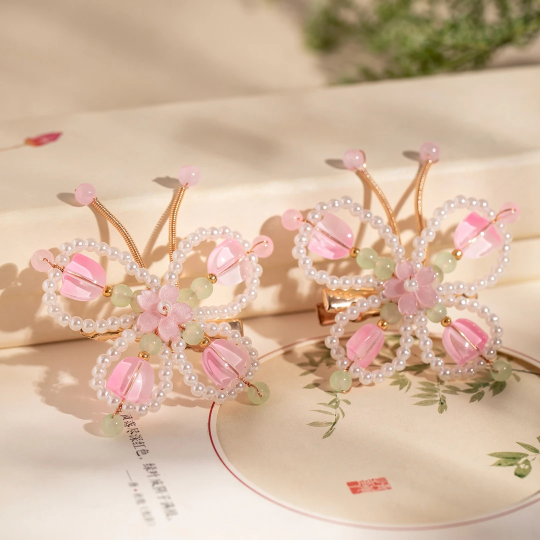 古风蝴蝶对夹仙气边夹头饰发饰