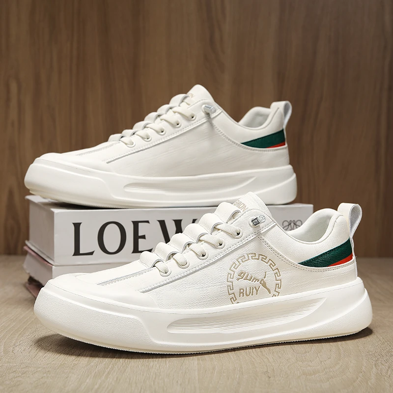 新款轻奢手工小白鞋时尚百搭男士休闲鞋一脚蹬软底厚底四季板鞋