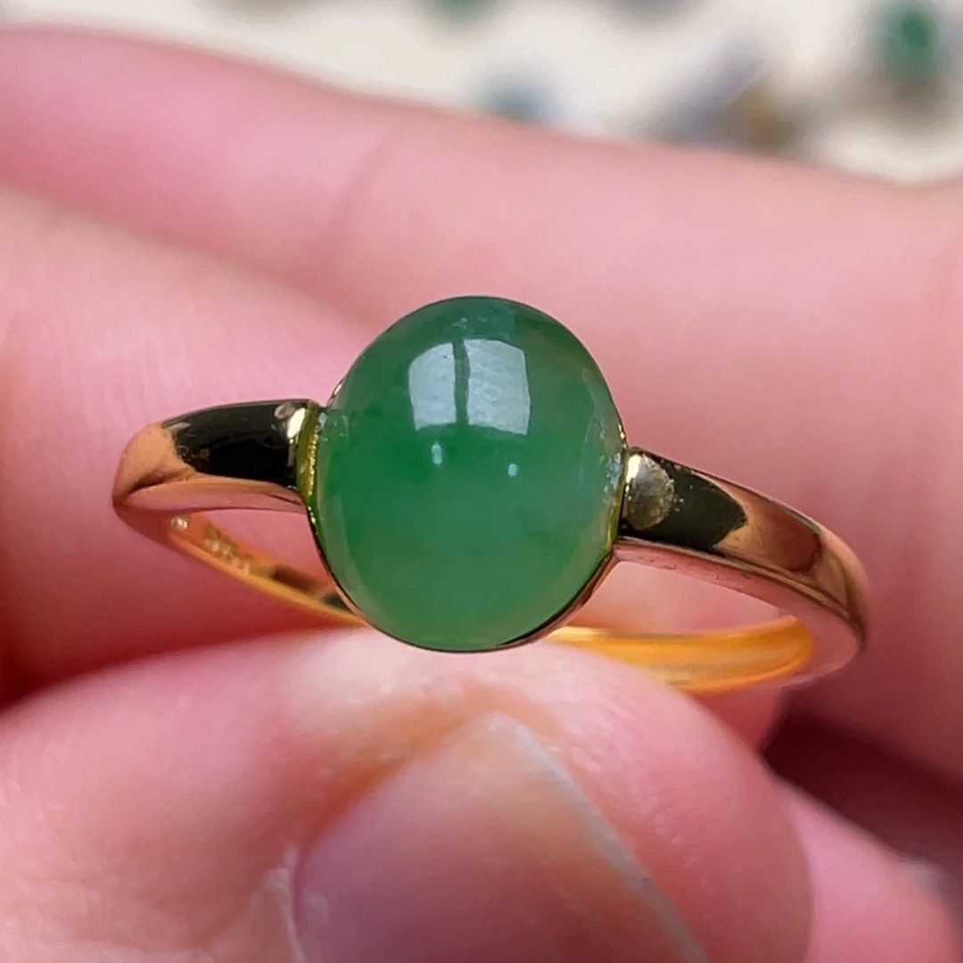 翡翠戒指银S925镶嵌纯天然缅甸翡翠