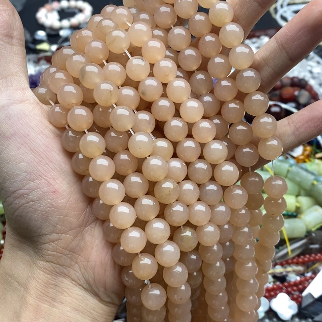 玛瑙/玉髓未镶嵌珠宝半成品一条10mm藕粉玉髓优化圆珠