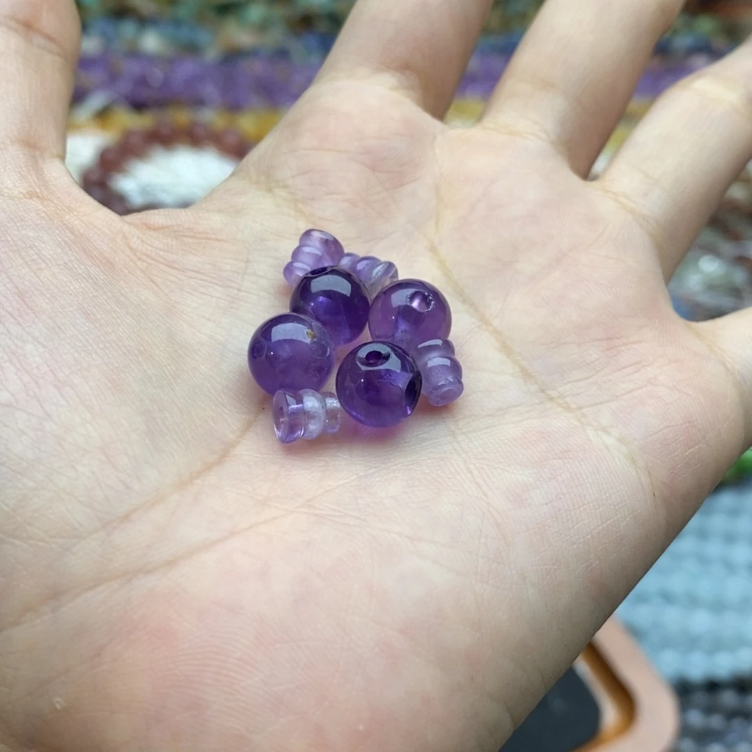 未镶嵌玛瑙/玉髓珠宝半成品四套纯天然紫水晶三通9mm