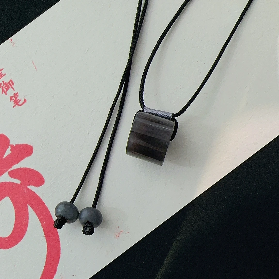 和田玉烟紫帝王紫大号桶珠锁骨链吊坠挂件17.2*14.2mm