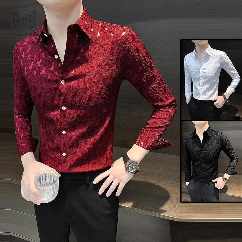 MODEK KODEK花衬衫男长袖2025新款高级感痞帅秋季红色小碎花衬衣