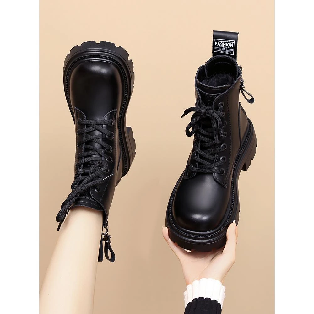 【万达撤柜】真皮马丁靴女2025新款春秋薄款单靴英伦风时尚百搭厚底