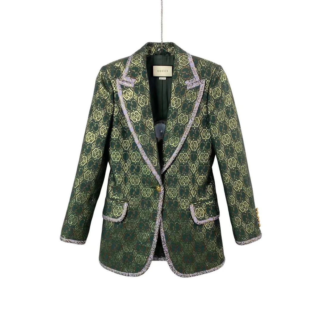 95新 GUCCI/古驰  bb一一一七 粘胶纤维老花拼接西装 38码