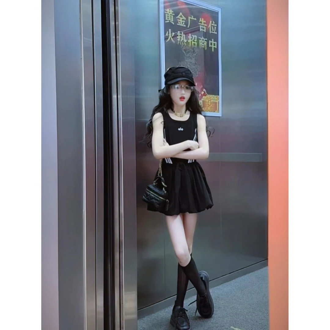 女童韩版运动风休闲无袖连衣裙2025夏装新款儿童织带花苞蓬蓬裙子