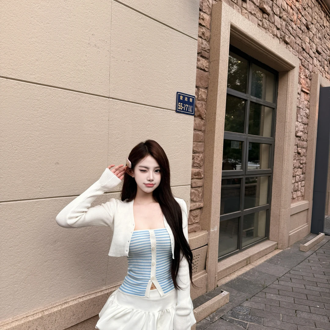 RAIN STUDIO早秋辣妹风白色针织抹胸背心搭配半身裙女装
