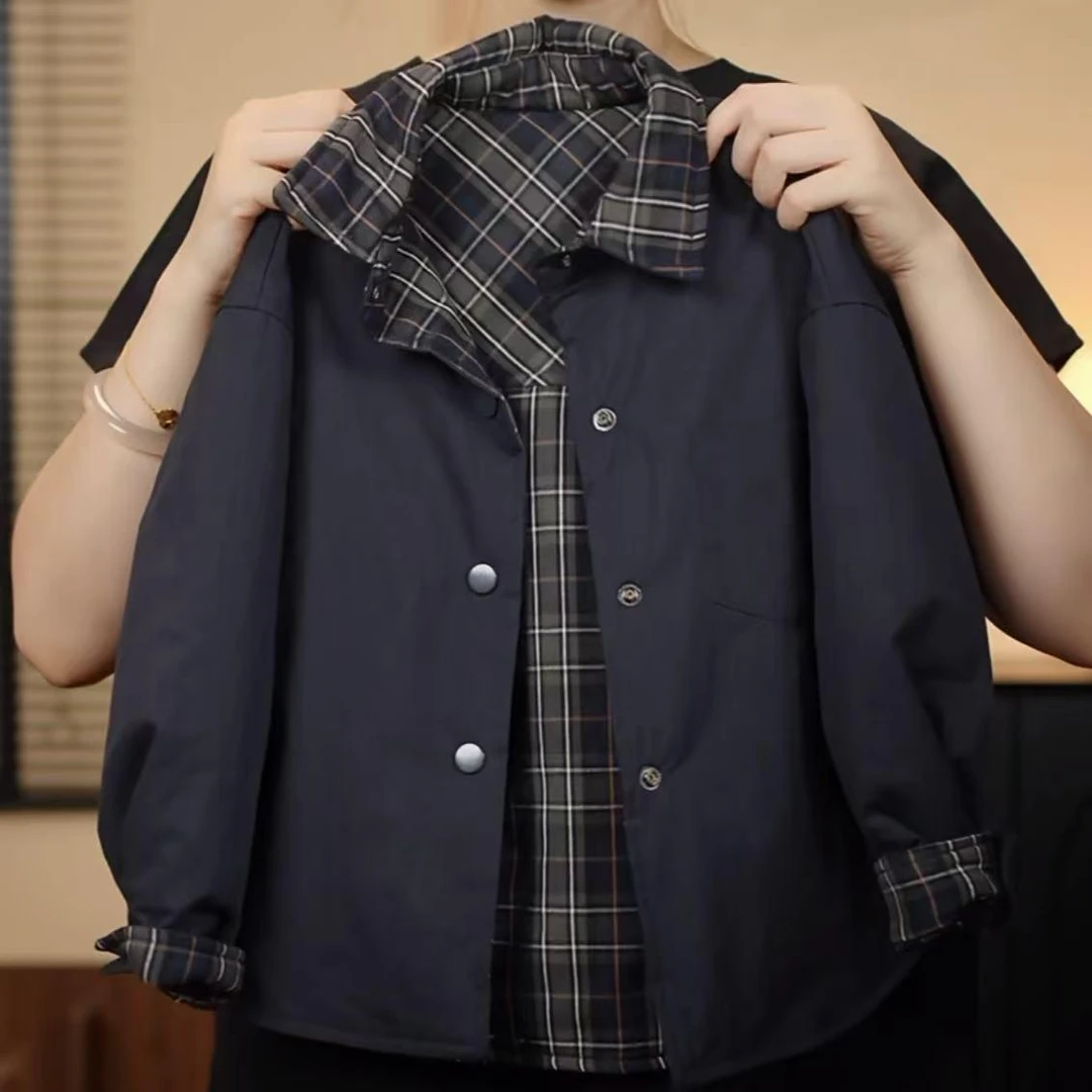 【现货48H】棒嘟优优双面穿棉服姐弟款男女童25冬格子衬衫棉衣083新