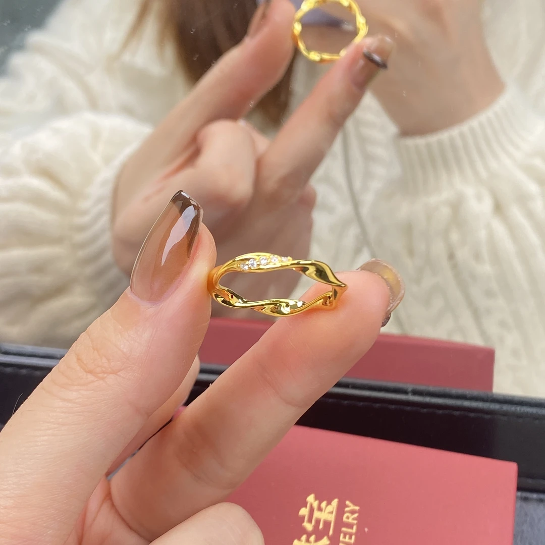 璟金珠宝足金999黄金6D点钻莫比乌斯戒指简约时尚送礼圈口可选