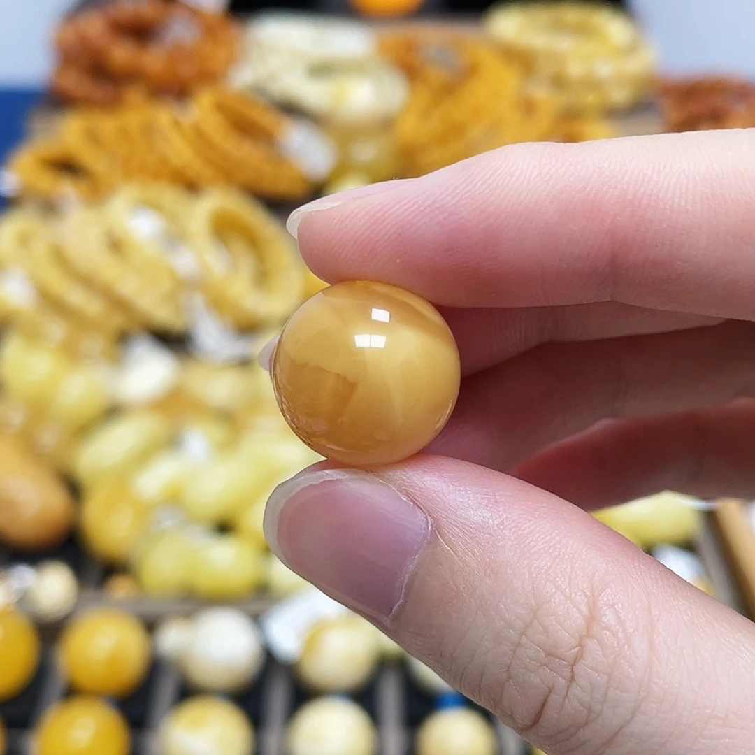 未镶嵌蜜蜡珠宝奇石圆珠浓蜡满蜡橙底虎皮15.8m m