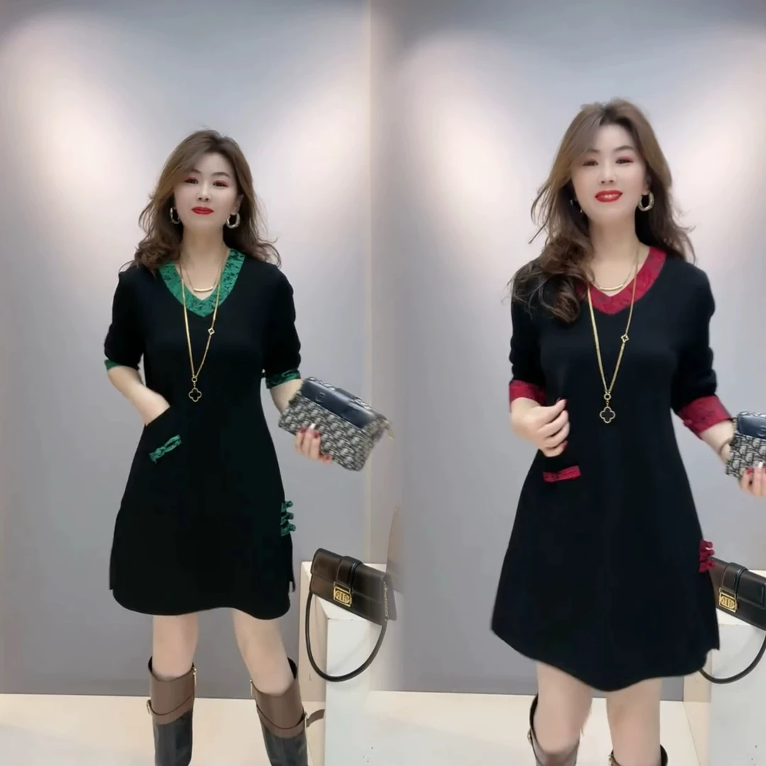 新款连衣裙洋气百搭修身女装拼接减龄休闲显瘦网红时尚国风新中式