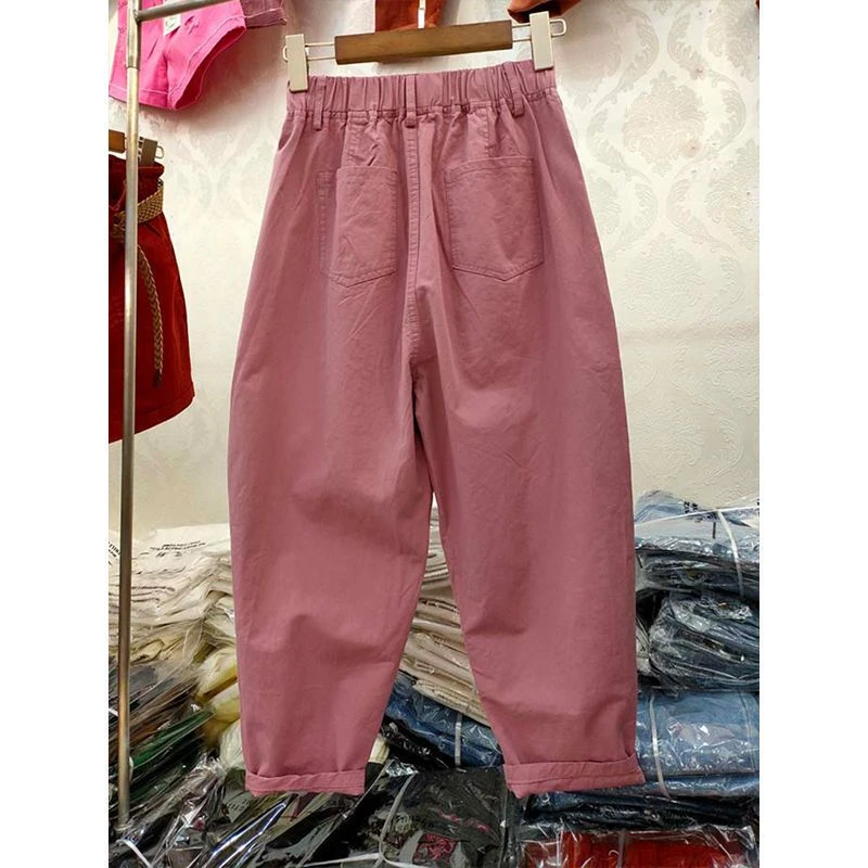 梨形身材宽松显瘦哈伦裤女夏季薄款大码胖妹妹复古休闲九分老爹裤