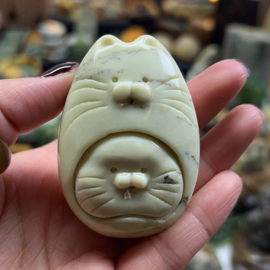 岫玉未镶嵌颈饰辽阳水草猫头