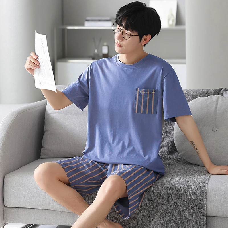 POLOCLUB保罗莫代尔男士睡衣男款夏季冰丝简约薄款短裤家居服套装