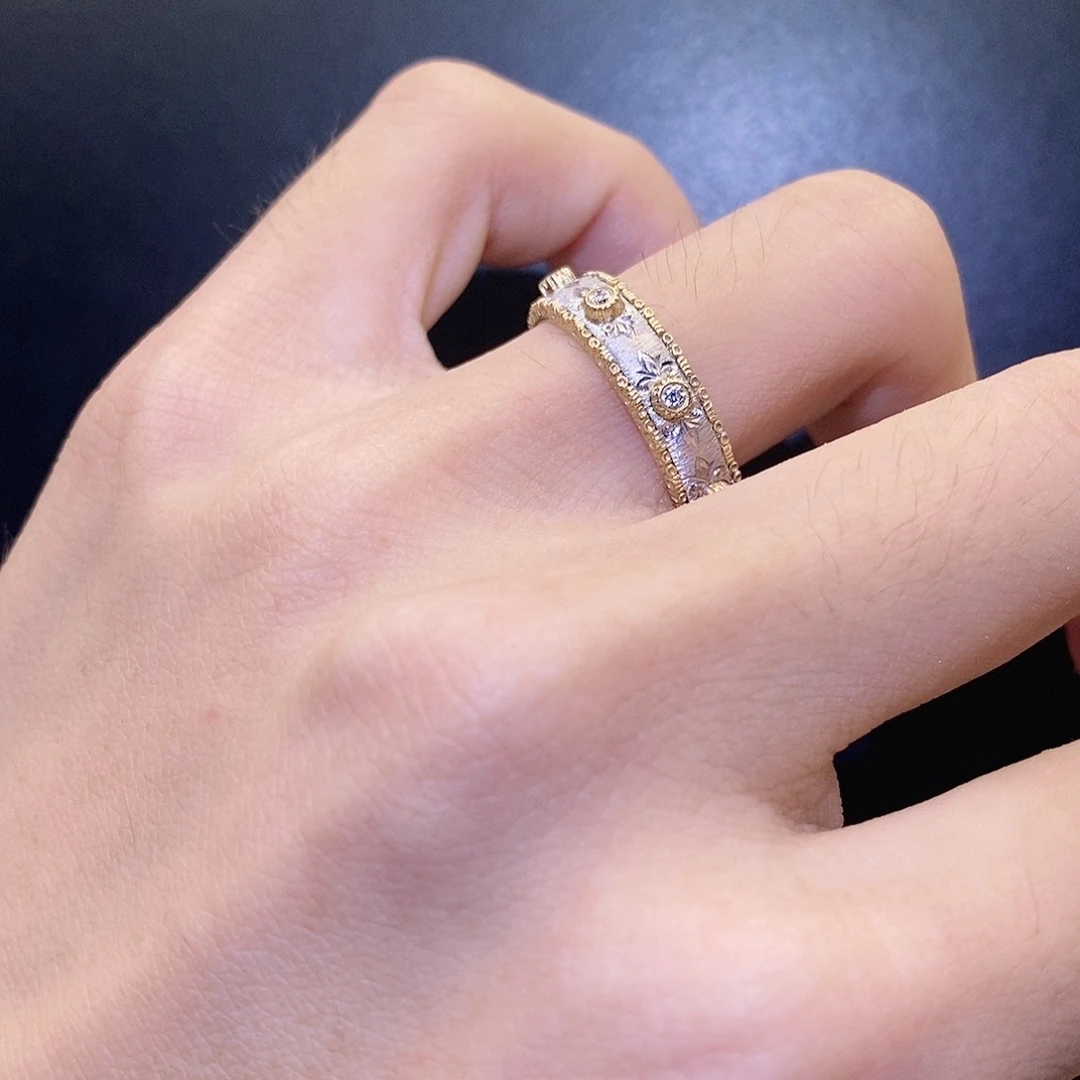 戒指/指环18K金镶嵌钻石黄白双色拉丝雕金