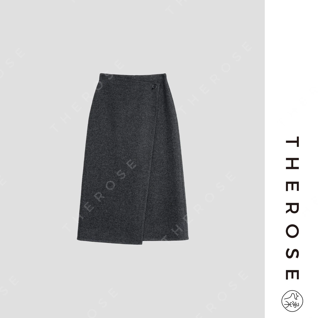 之柔【如约而至】时尚高定高腰羊毛针织半身裙双面异色气质直筒裙女