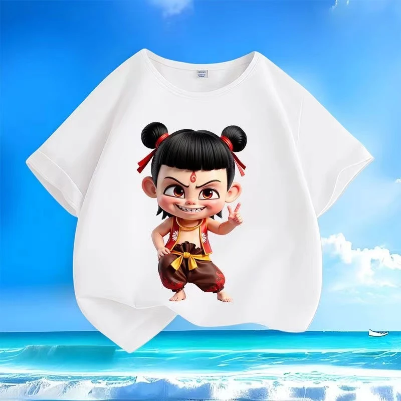 哪吒2爆款夏季纯棉男女小中儿童短袖新款圆领宽松休闲百搭上衣t恤