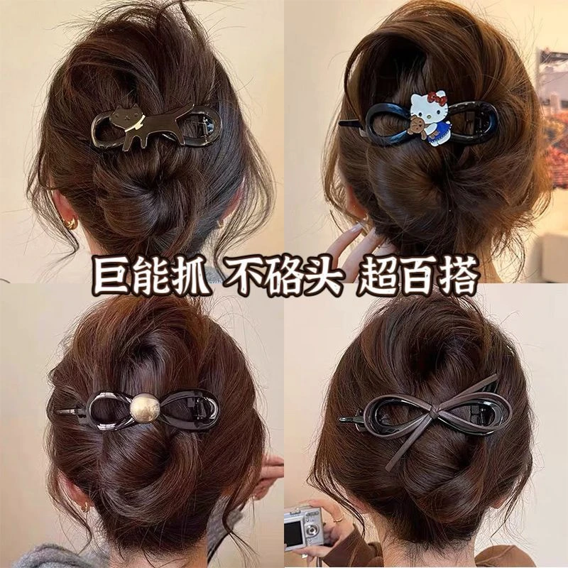2025新款蝴蝶结扭扭发夹不咯头大号一字抓夹高级感后脑勺鲨鱼夹子
