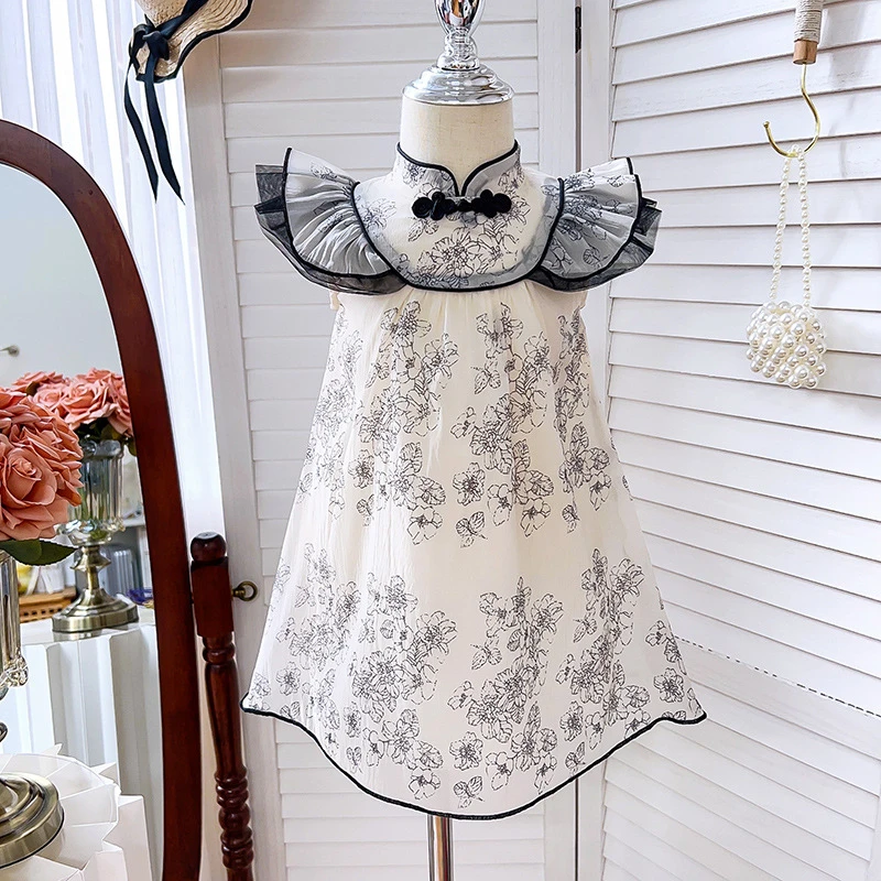 2025女童夏新款汉服连衣裙宝宝水墨公主裙子中国风旗袍裙