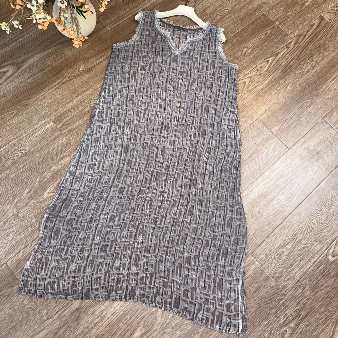 [‌眠沙]Z671夏季长款显瘦时尚无袖百搭连衣裙气质休闲裙子