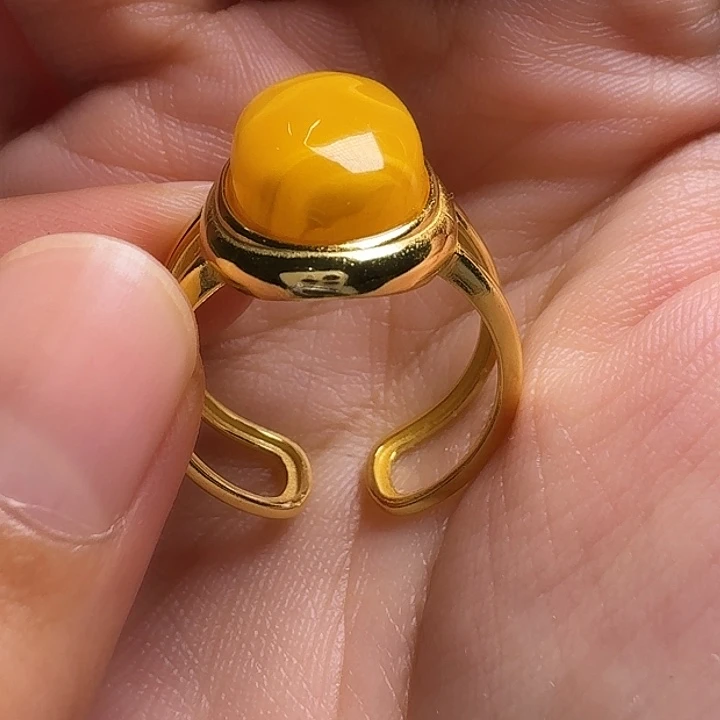 蜜蜡银S925镶嵌戒指戒指