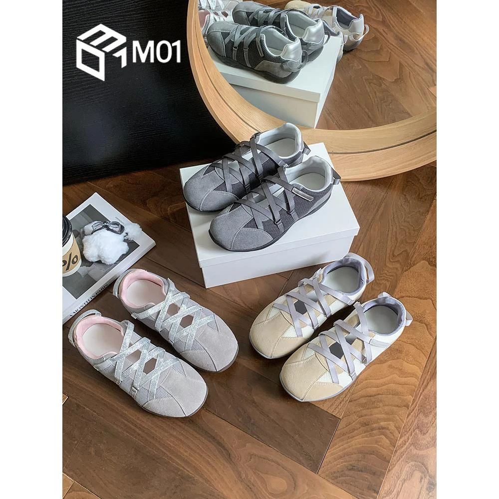 M01芭蕾舞运动鞋女2025新款厚底单鞋复古交叉带玛丽珍休闲德训鞋
