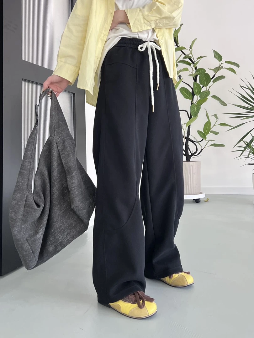 020【春季新款】弧线拼接纯色宽松显瘦百搭弯刀裤（8536）