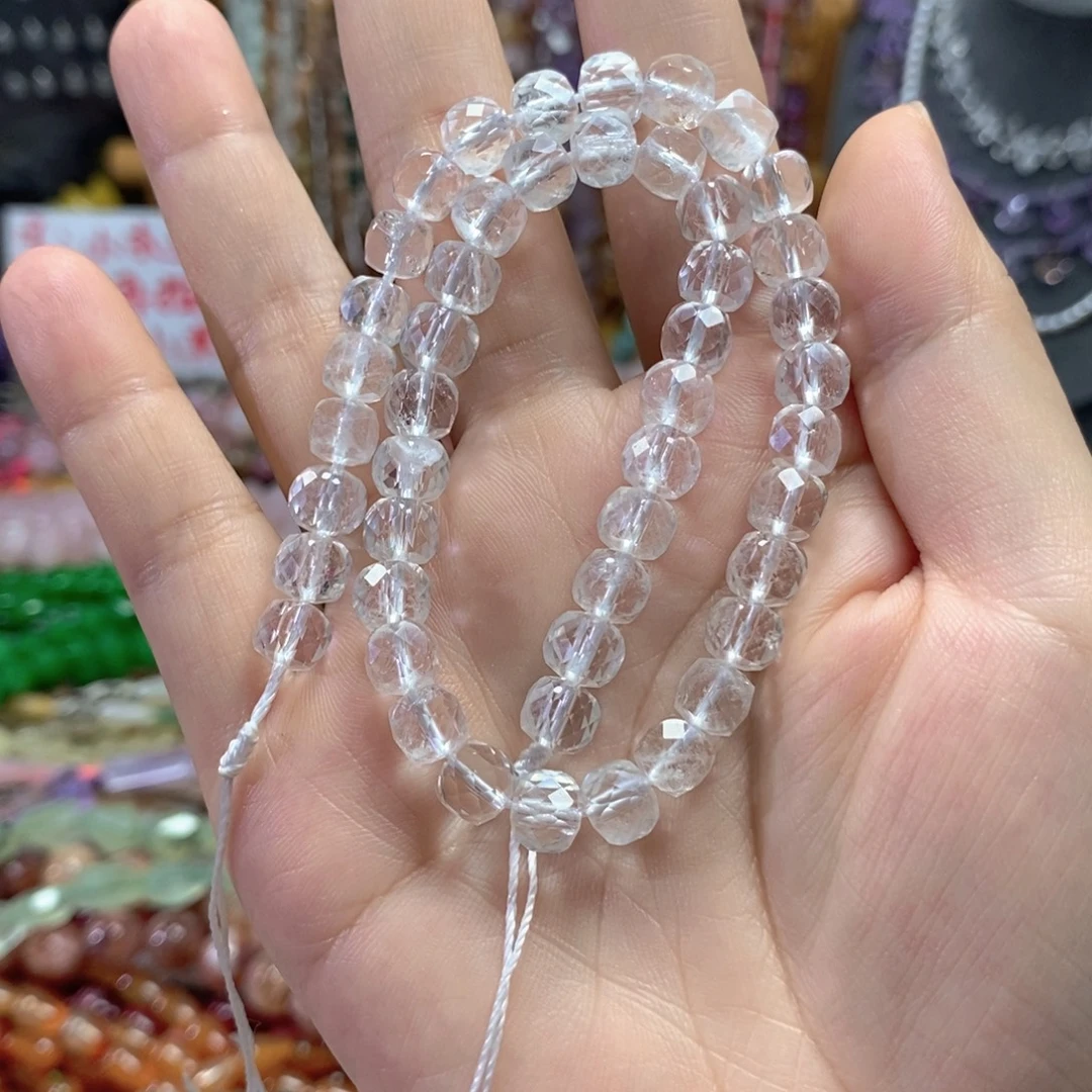 未镶嵌玛瑙/玉髓珠宝半成品天然白水晶方糖一条卡7mm