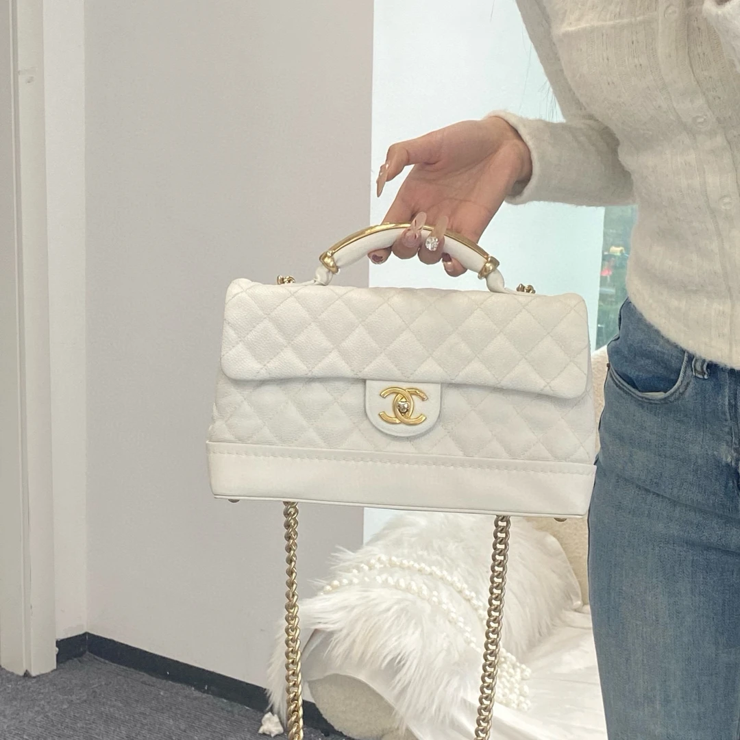 95新 Chanel/香奈儿 chanel金标手柄手提斜挎单肩法棍包