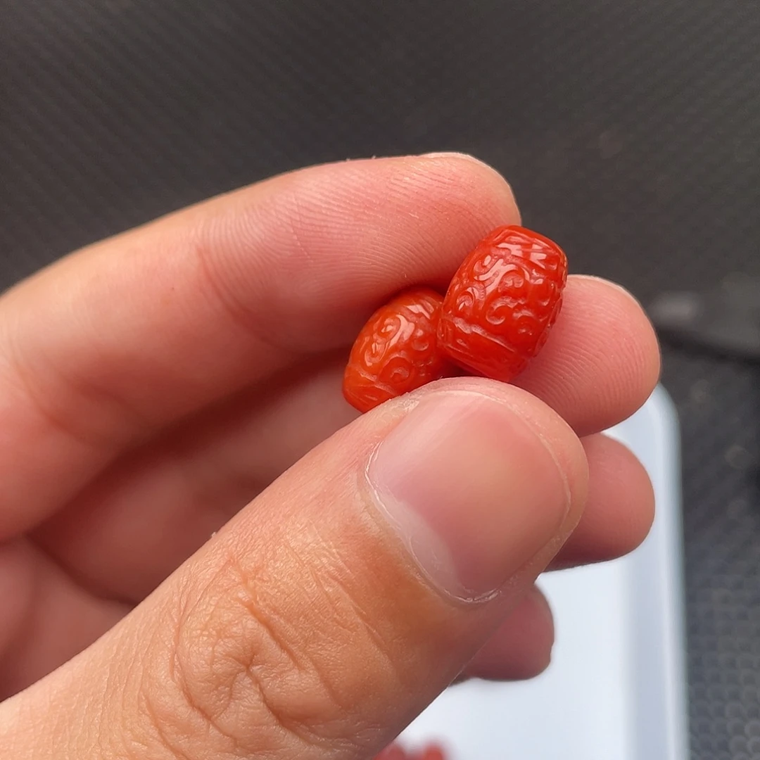 南红玛瑙未镶嵌9*12回纹桶珠一组2颗