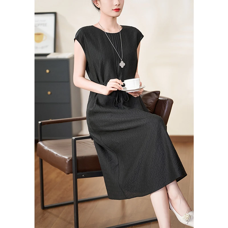 迪欧芙2025秋季长裙高腰连衣裙黑色气质显瘦时尚旗袍#XLQ18217