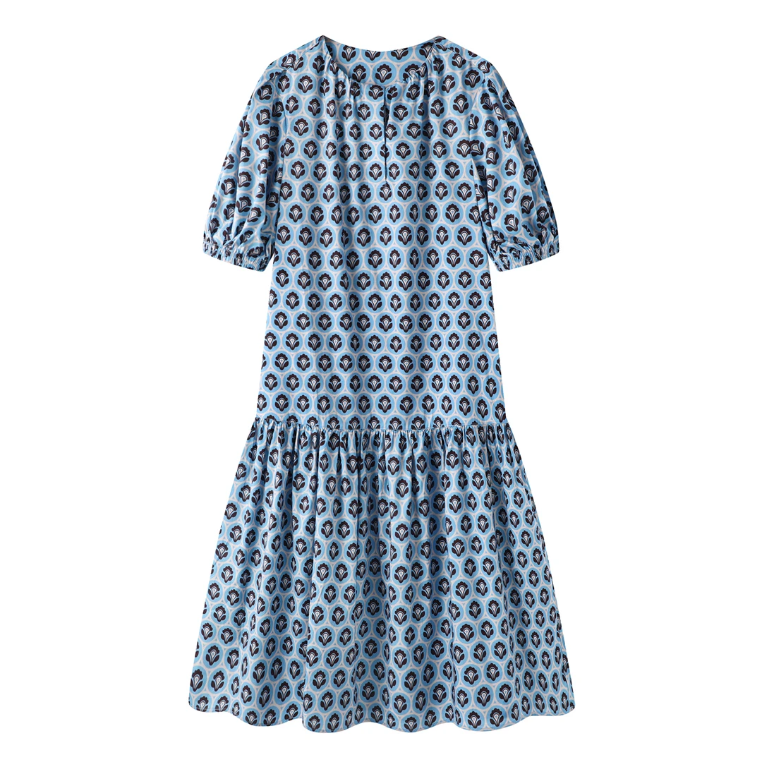 【亏本清仓】蓝碎花连衣裙气质宽松减龄印花显瘦时尚裙子【8336】