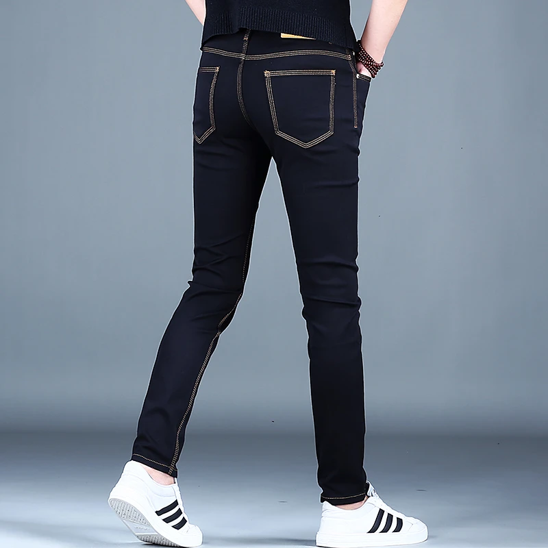 香港黑金不掉色牛仔裤男2025新款秋季修身显瘦弹力小脚裤百搭长裤