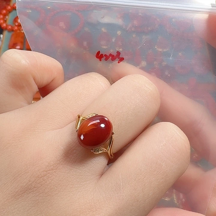 南红玛瑙银S925镶嵌戒指