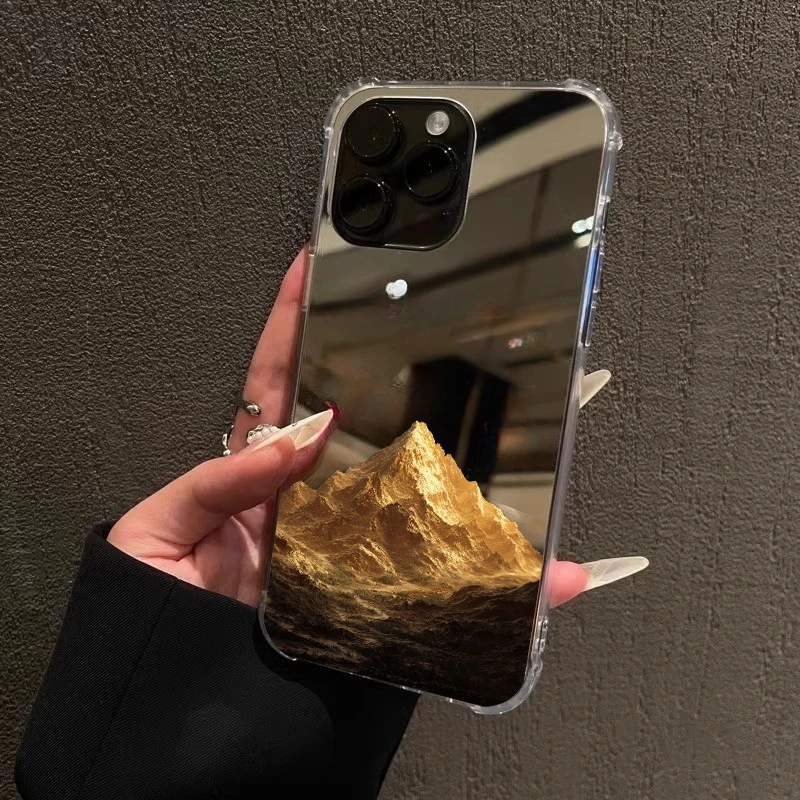 日照金山镜面手机壳适用iPhone16promax黄金万两15苹果141312镜面