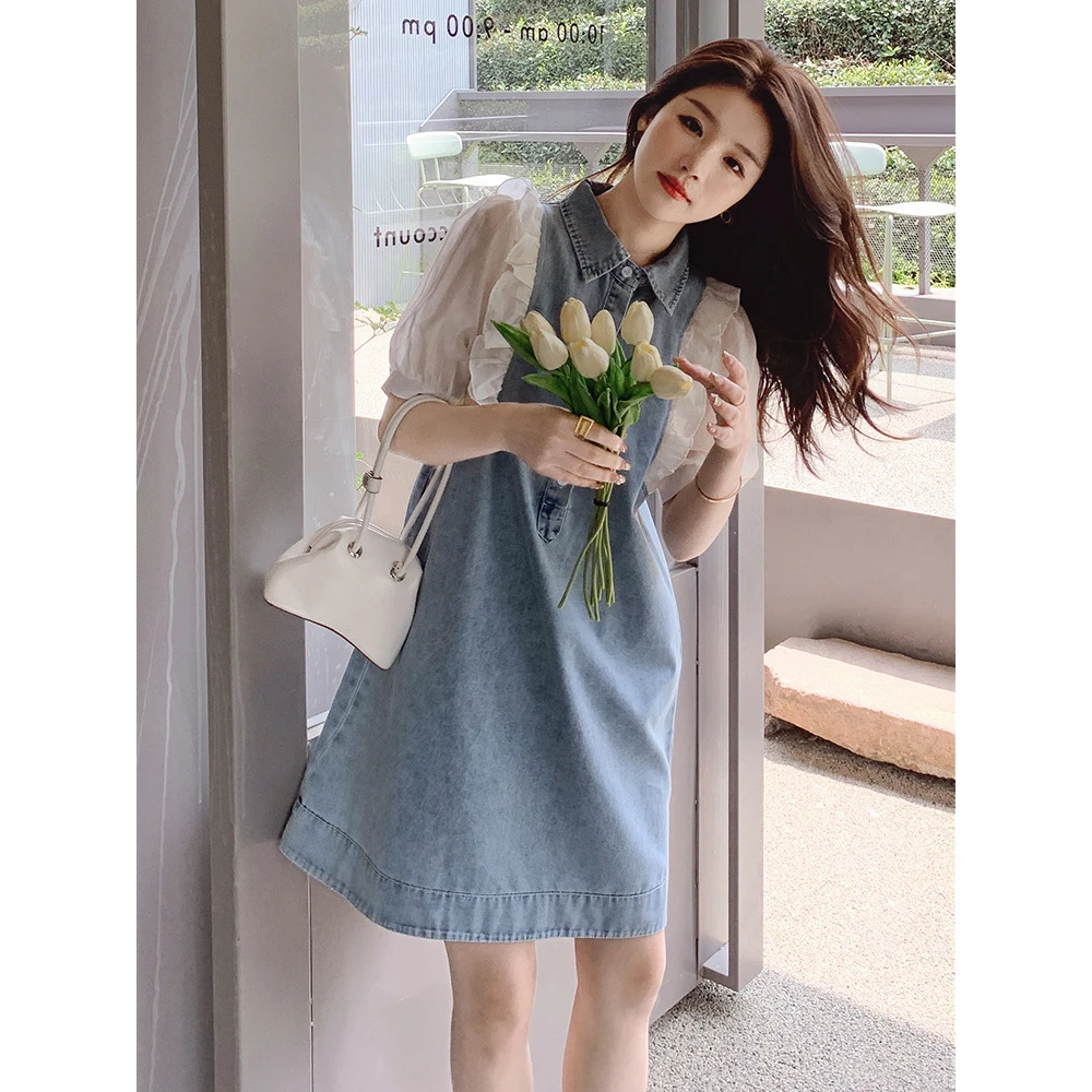 轻薄牛仔连衣裙拼接夏季2025新款设计气质收腰感小众显瘦高级裙子