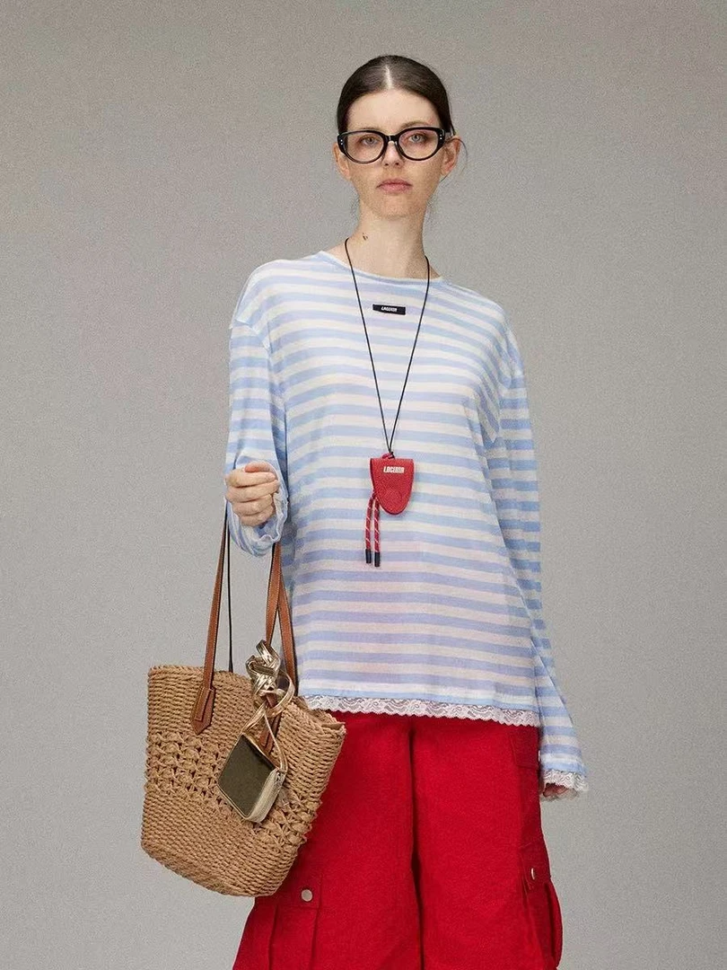 【ZS推荐】LACERTA 针织蕾丝边罩衫长袖T恤LWT01AD18