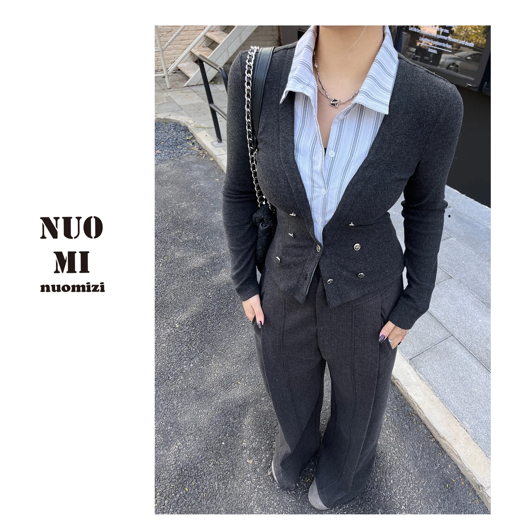 ZOZ糯米子[经典碰撞]拼接假两件针织衬衫小众收腰显瘦长袖上衣