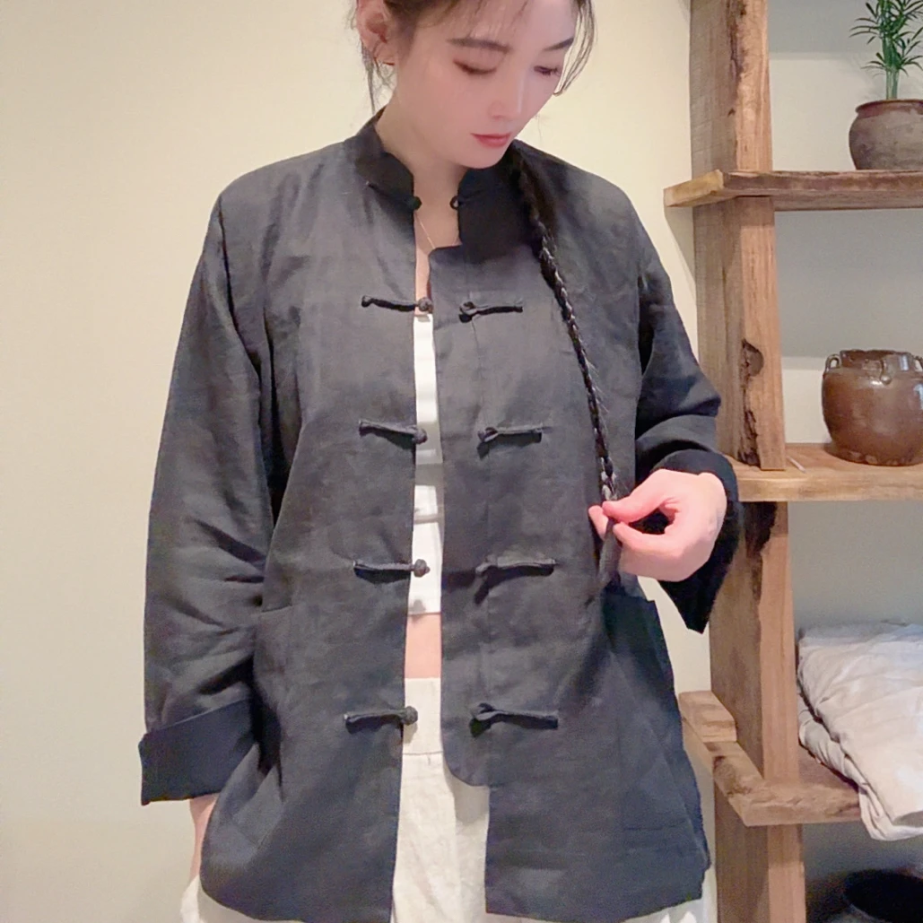 古月四时｜亚麻古法剪裁立领开衫宽松休闲中式