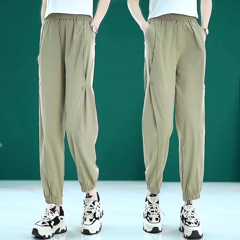 2025夏季薄款女裤子冰丝哈伦束脚运动女高腰宽松休闲百搭九分裤潮