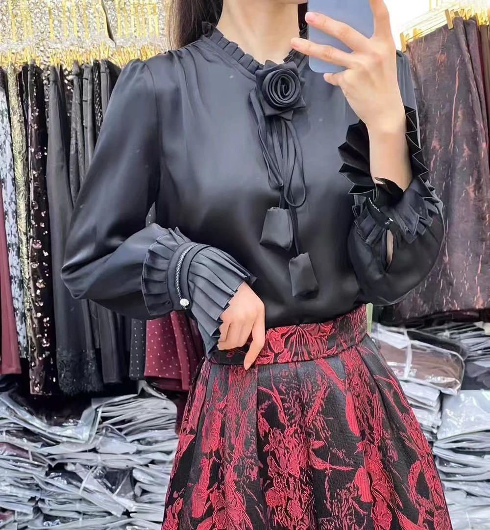 原创设计质感白茶色长袖衬衣时尚气质衬衫