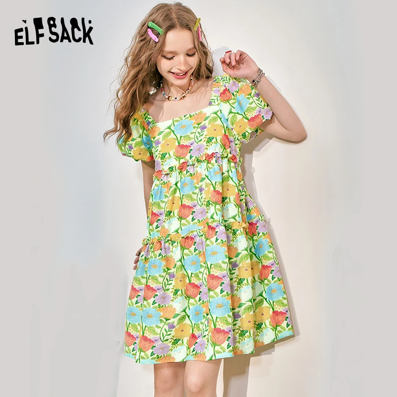 【小铃铛】妖精的口袋花的圆舞曲泡泡袖碎花连衣裙女夏季